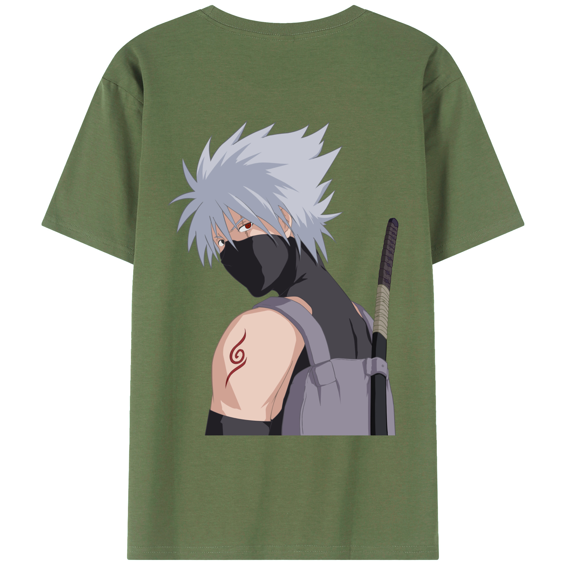 （画像用） NARUTO -ナルト- はたけ カカシ Hatake Kakashi 綿100％ メンズ半袖Tシャツ（バックプリント） 通気性